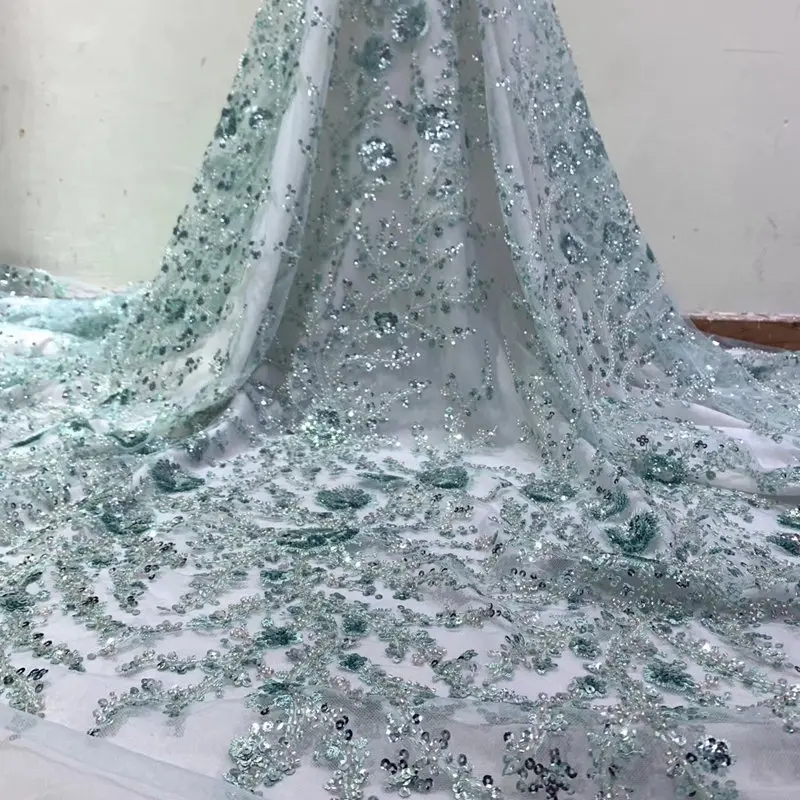 

New design glitter sequins French tulle lace fabric High quality african lace fabric with crystal beads DG572