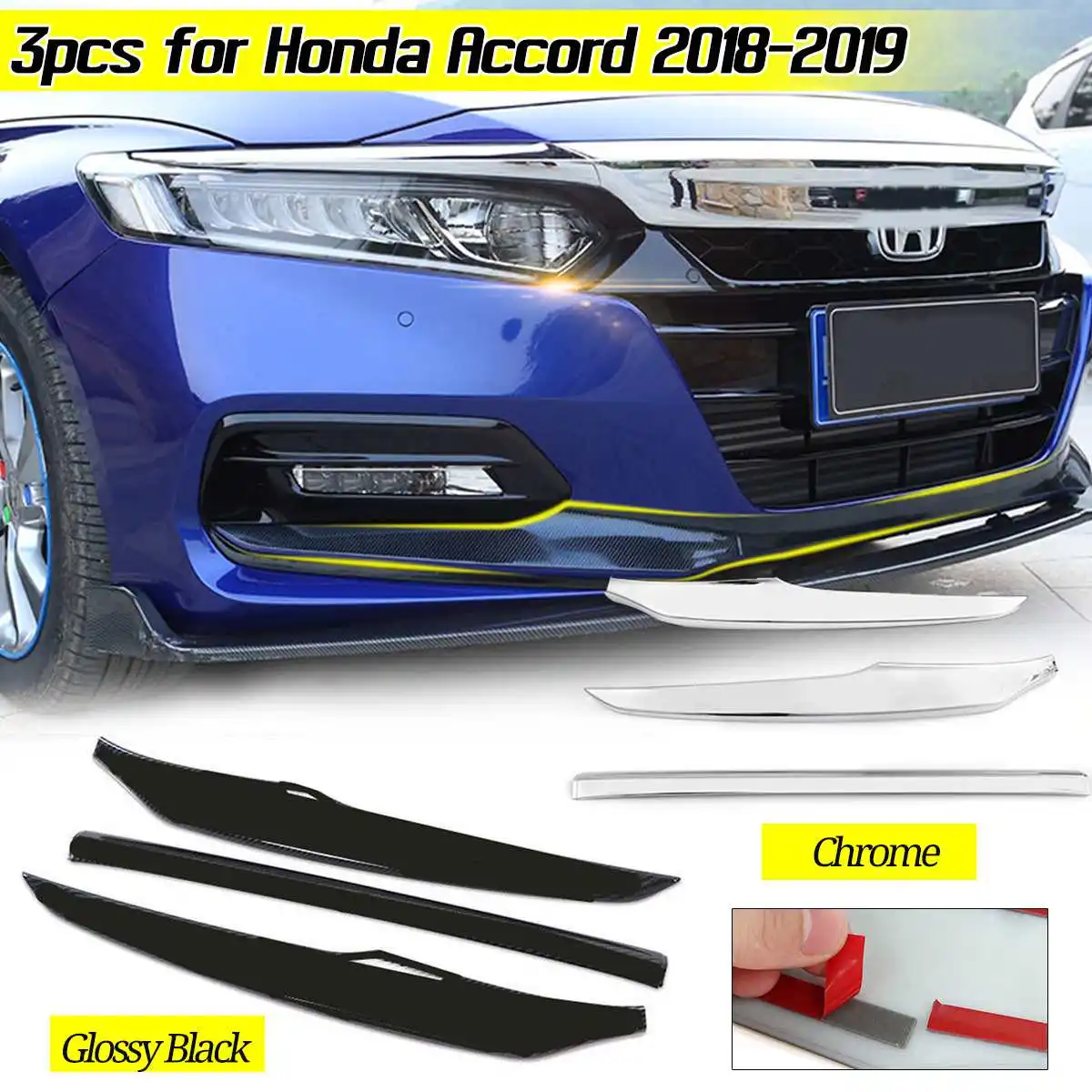 3 шт. ABS Глянцевая/черная хромна для Honda для Accord- передний бампер спойлер защита отделка наклейка