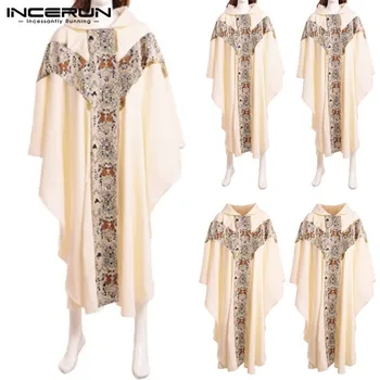 

INCERUN Men Priest Costume Catholic Formal Men Church Clergy Vestments Chasuble Hooded Robe Halloween Hoodies Cosplay Costume