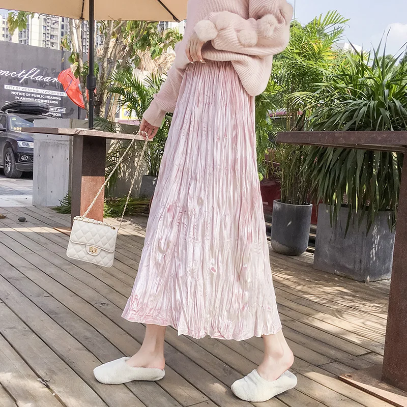 Белая черная бархатная юбка Женская Повседневная Осенняя новая длинная Плиссированная юбка модная эластичная юбка трапециевидной формы вечерние женские юбки