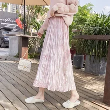 Белая черная бархатная юбка Женская Повседневная Осенняя новая длинная Плиссированная юбка модная эластичная юбка трапециевидной формы вечерние женские юбки