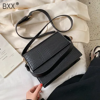 

[BXX] PU Leather Crocodile Pattern Bags For Women 2020 Winter Designer Crossbody Shoulder Messenger Bag Female Handbags HJ780