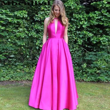 

Mbcullyd Fuchsia Satin Prom Dresses With Pocket 2020 Long Evening Party Dress For Women Plus Size vestidos de gala cortos