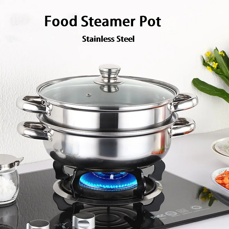 2 Layer Food Steamer Cooking Pot Heater Stainless Steel Hotpot Kitchen