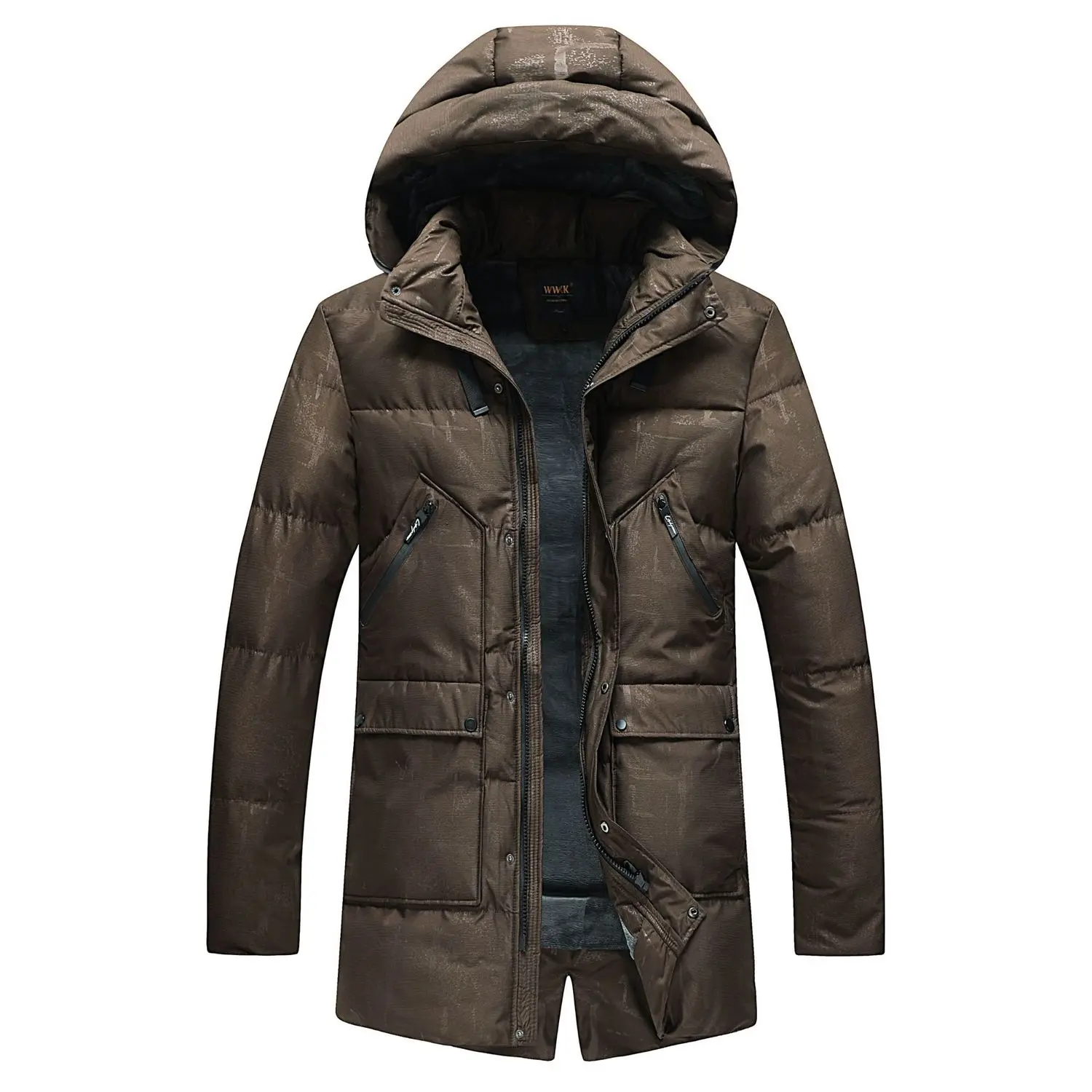 

Increase Down Swallowtail Cotton-padded Clothes Man Removable Even Hat Waterproof Loose Coat Multicolor Optional Winter Dark