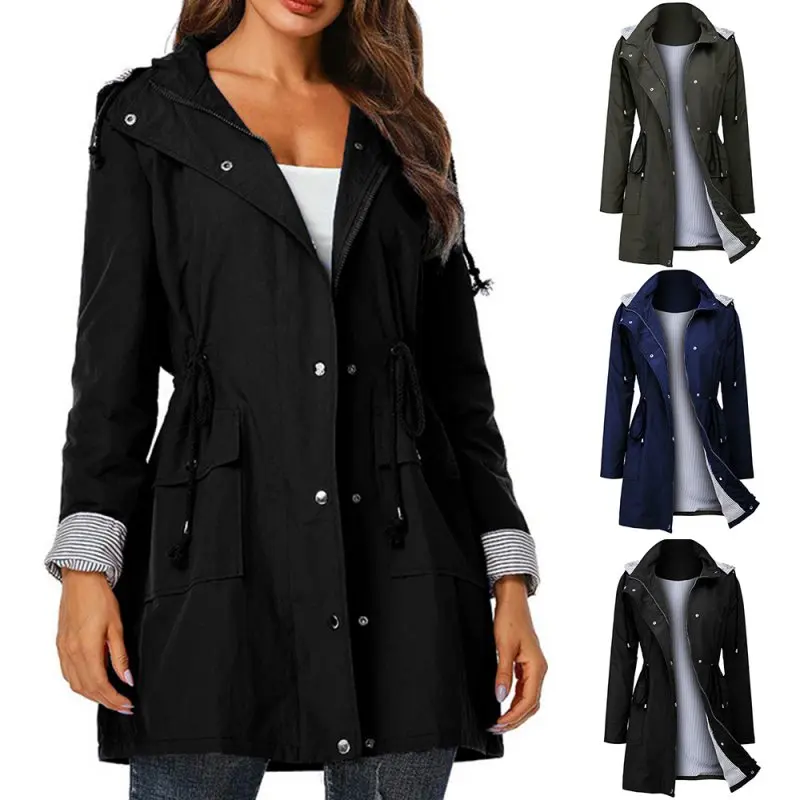Зимняя длинная куртка, женские зимние куртки, дождевик, куртка с капюшоном, пальто, для затягивания талии, на молнии, для улицы, Женская куртка, пальто