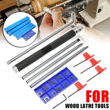 

Wood Turning Tool Carbide Tip Diamond Round Square Insert Cutter Tool with Handle + 3Pcs Wrenches For Lathe Woodworking Turning