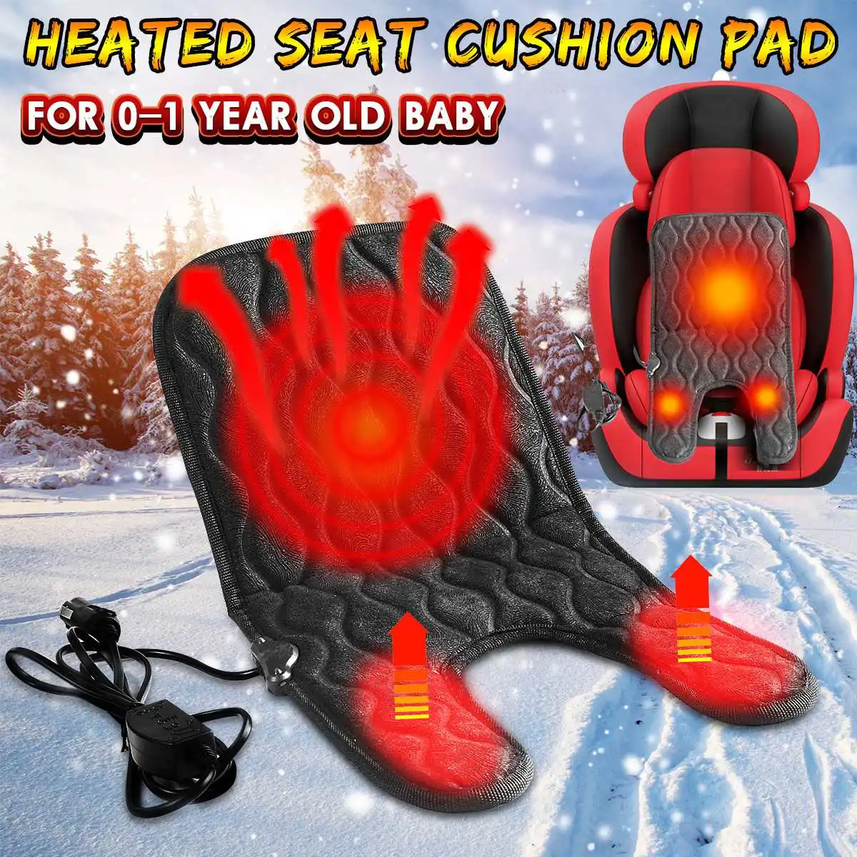 

Autoleader Black With Pattern 12V Car Baby Carbon Fiber Heated Seat Cover Heater Heating Cushion Warmer Pad For Kids Children
