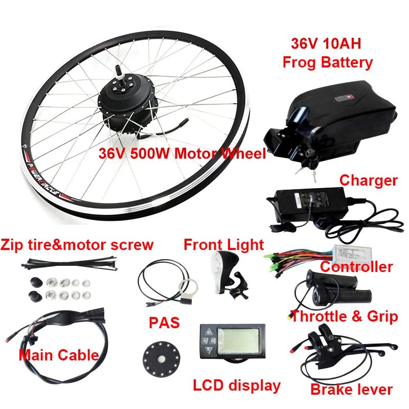 500W 36V10AH LCD Eu RU No Tax 48 в 500 Вт 36 в 250 Вт-500 Вт Ebike комплект литиевый электрический велосипед с батареей конверсионный комплект Передняя бесщеточная Планетарная втулка колесо - Цвет: 500W 36V10AH LCD