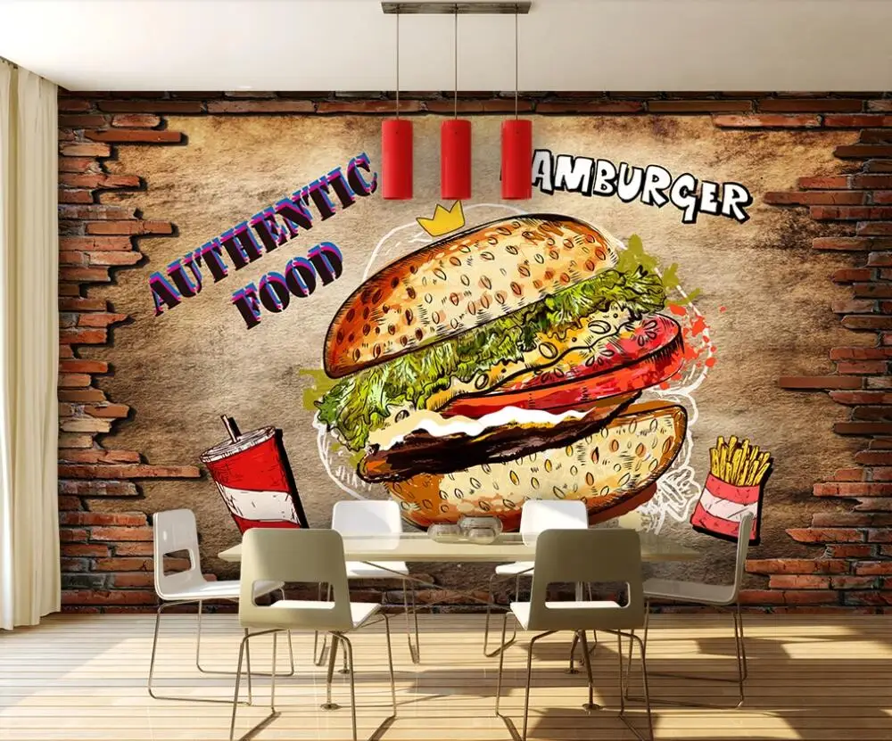 Custom 3D mural wallpaper fast food restaurant burger food tooling