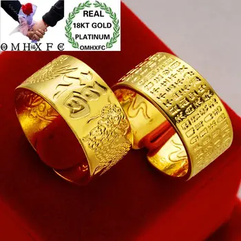 

OMHXFC Wholesale European Fashion Male Party Birthday Wedding Gift Words Dragon Phoenix Fish Resizable 18KT Real Gold Ring RI103