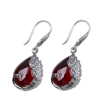 

direct sales of silver Thai pure hand Earrings S925 silver jewelry women's pomegranate red peacock Earrings