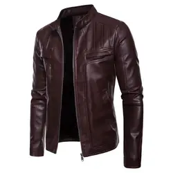 Новый Для мужчин s Кожаные куртки пальто Для мужчин коричневый moto байкерская куртка пальто мужской казачих hombre cuero moto rcycle одежда кожаная
