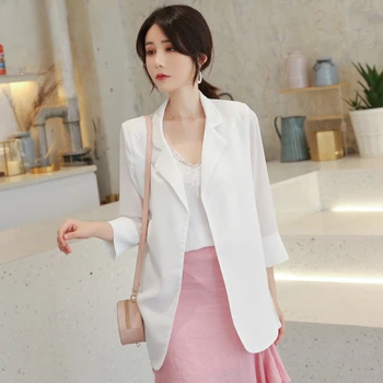 

Chiffon Blazer Women England Office Lady Blazers and Jackets Autumn Jacket Oversized Coat Vintage Outerwear Notched Thin Solid