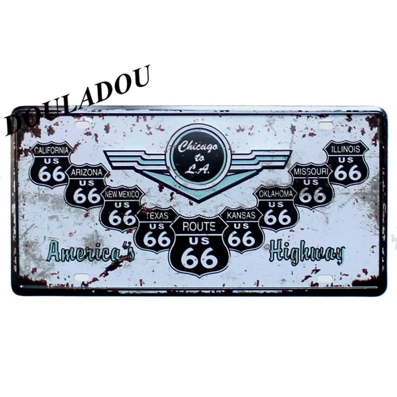 [Douladou] Route 66 винтажная Классическая живопись Декор гаражная комната металлическая жестяная вывеска бар клуб номер автомобиля настенная табличка Poster30x15CM - Цвет: 4
