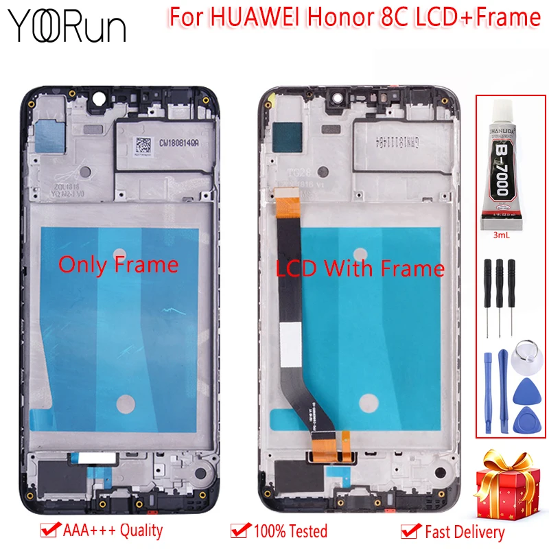 

6.26" Display Module For Huawei Honor 8C BKK AL10 LCD Touch Screen Digitizer Assembly Replacement For Honor 8C Middle Frame