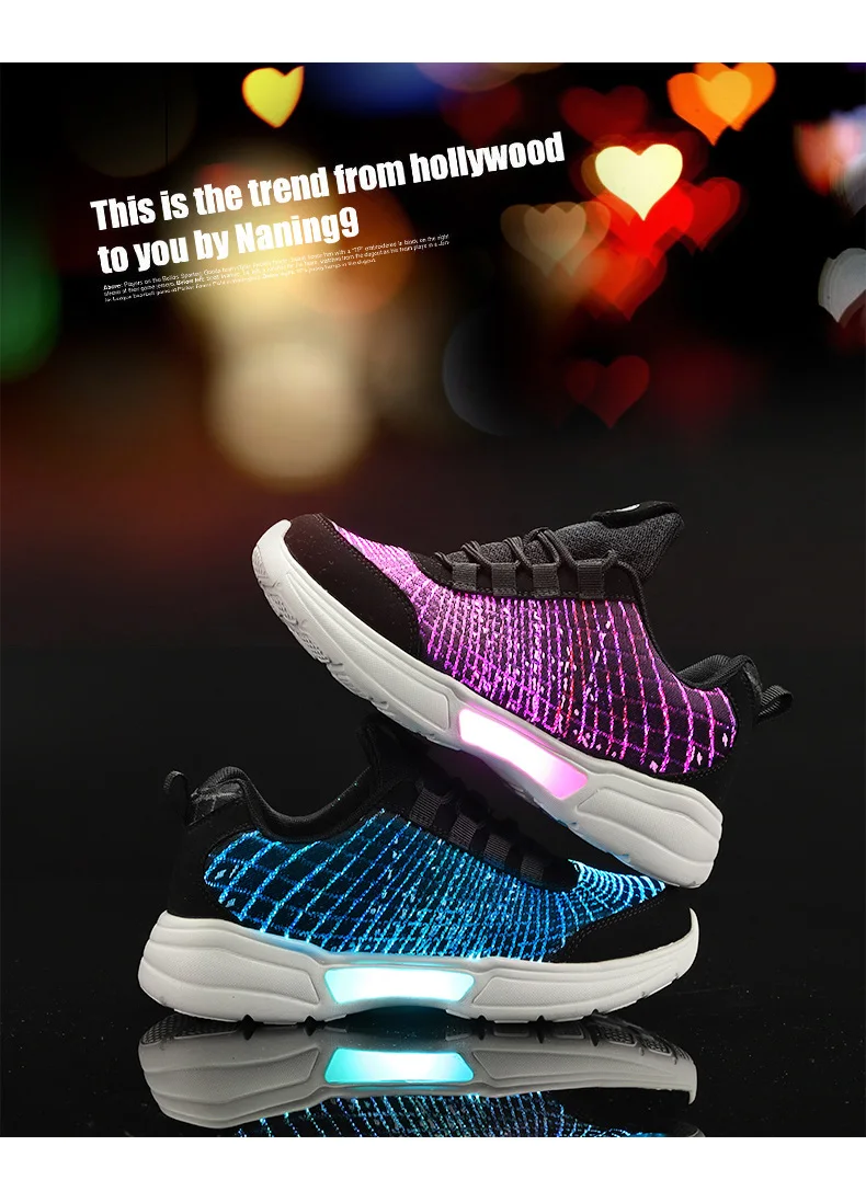 UncleJerry Luminous Sneakers New Fiber Optic Shoes for Women Men Boys Girls USB Rechargeable Shoes for Christmas gift children's shoes for high arches