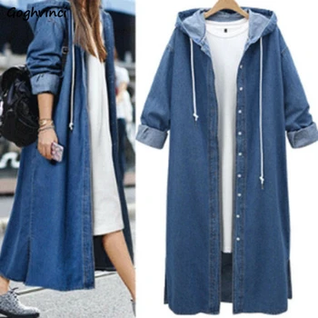

Trench Coat Women Denim Loose Hooded Long Korean Style Leisure Large Size 4XL BF Chic Daily Outwear Trendy Harajuku New Ulzzang