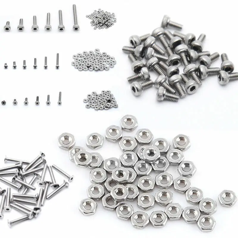 

250pcs M2(2mm) A2 Stainless Steel Bolts With Hex Nuts Screws Assortment Kit New