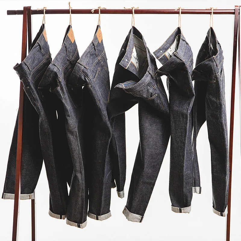 

XIU LUO 2019 New Fashion Classics Men Vintage Regular Straight Leg Fit Indigo Selvedge Denim Jeans