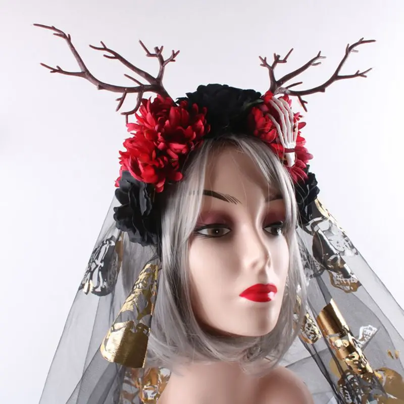Женская повязка на голову на Хэллоуин, Рождество, лес, искусственная ветка дерева, рога, цветок, обруч для волос, косплей, маскарад, реквизит для фотосессии
