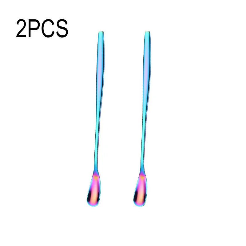 2Pcs Colourful Кофейная ложка из нержавеющей стали с длинной ручкой, чайная ложка, пищевая посуда, Миксер Для Мороженого, десерт, питьевые инструменты - Цвет: 2Pcs Colourful