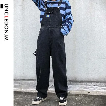 

UNCLEDONJM Denim Rompers Mens Single Breasted Jumpsuit Cargo Jean Overalls New One piece Suits Romper Loose fit Overalls B01-Blk