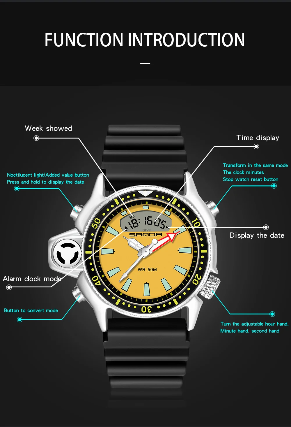 SANDA Sport Men Watches New Fashion Casual Military Quartz Watches 50M Waterproof  Shock Male Auto Wrist Watch Relogio Masculino