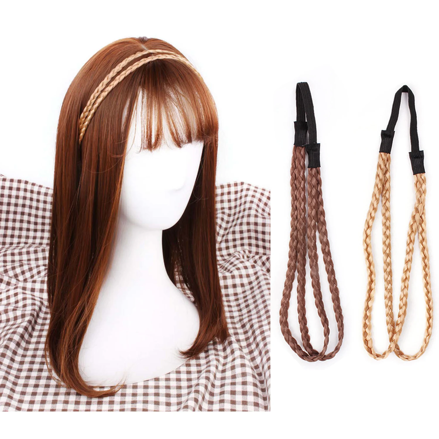 2 pezzi doppia parrucca intrecciata con torsione elastica fasce intrecciate simulazione capelli sintetici intrecciati fascia treccia copricapo per le donne