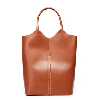 

Women Bag Bucket Designer Handbag Genuine Leather Casual Shoulder Bag New Women Tote Daily Cowskin Women Shopping Bag