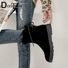 DORATASIA/Новые брендовые зимние сапоги на шнуровке размера плюс 33-50, женская обувь, женские повседневные Мягкие Зимние теплые меховые ботильоны