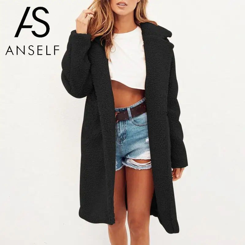 ANSELF длинный плюшевый пиджак женские шубы из искусственного меха зимние JacketSolid пушистое пальто с длинным рукавом Толстая куртка женская верхняя одежда 3XL