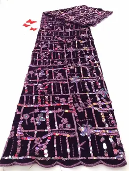 

2020 Latest French Nigerian Net Lace,African Velvet Tulle Mesh Sequence Lace Fabric High Quality For Wedding Dress 5Yards