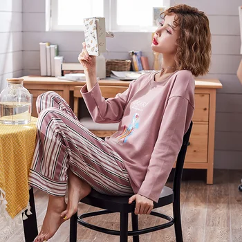 

Women Pajamas Set Spring Autumn New Cartoon Printed Long Sleeve Cute Sleepwear Casual Homewear Female Pyjamas sweet two-piece