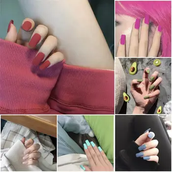 

Mutiple candy pure color false nails Matte cute fake nails Japanese Middle-long size lady full nail tips