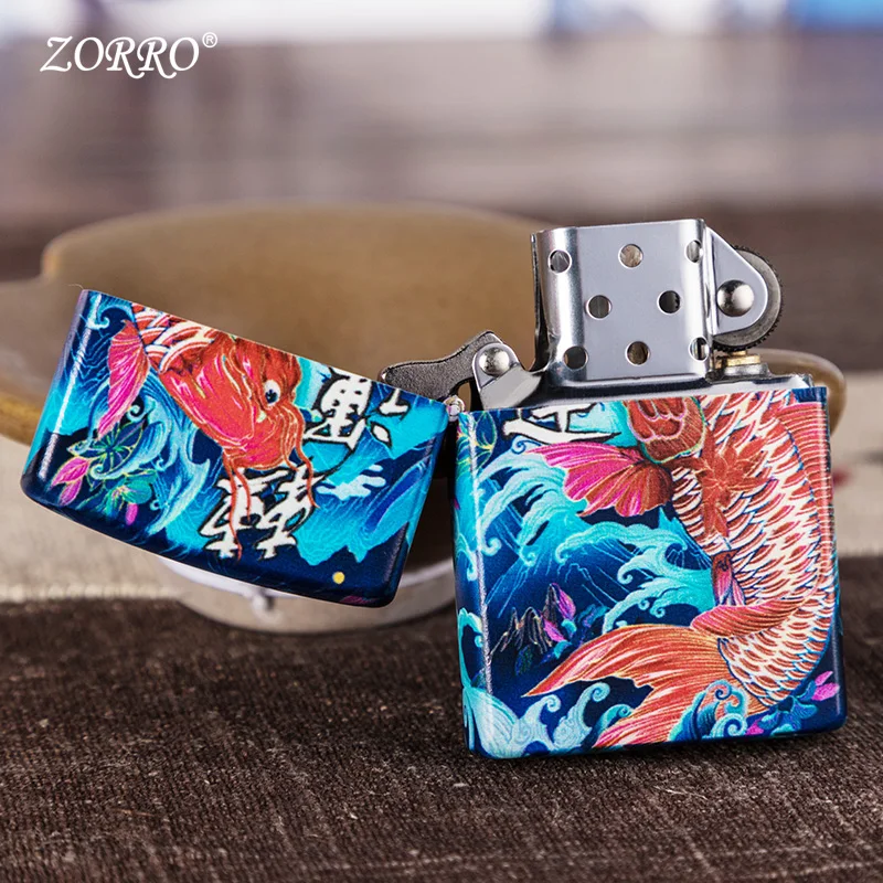 Zorro kerosene lighter creative wind proof personality transfer Koi Guochao kerosene lighter birthday gift boyfriend