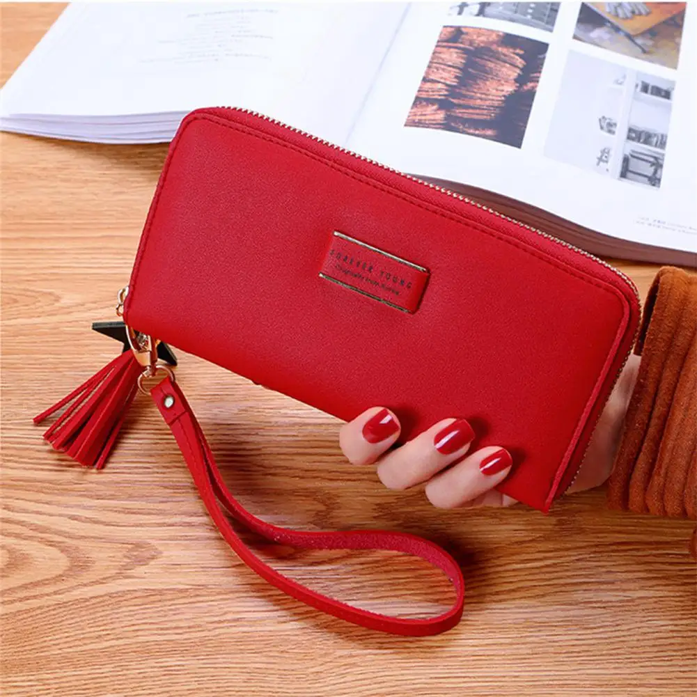 PinShang Women Fashion Multifunction Large Capacity Long Tassel Zipper Purse