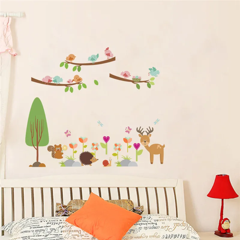 

Lovely Baby Animal Birds Wall Sticker For Kids Room Decoration Cartoon Safari Tree Mural Art Diy Home Decals Pvc Poster