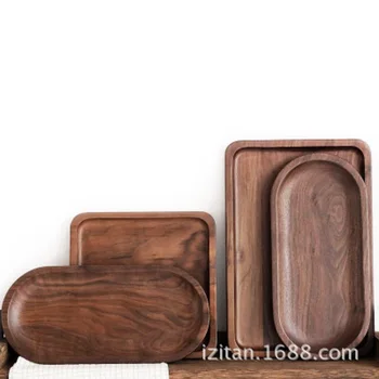 

1Pcs Wood Oval Square Rectangle Pallets Pure Color Lovely Printed Kitchen Cooking Fruit Bread Display Tray Dedicated Plate Dishe