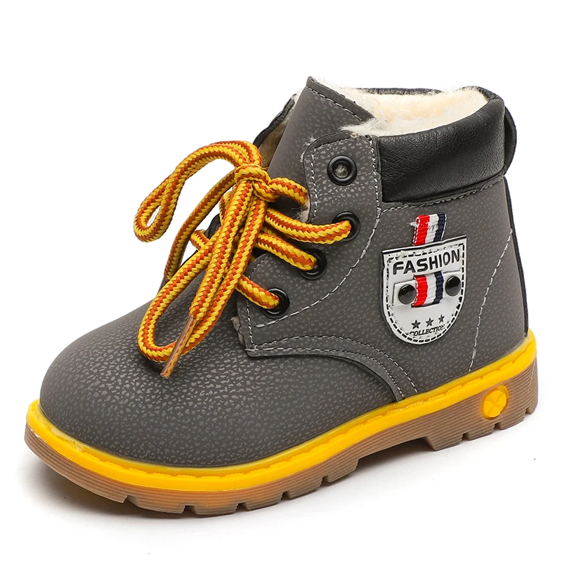 Новые зимние детские зимние ботинки для мальчика удобные толстые Нескользящие короткие модные ботинки - Цвет: Серый