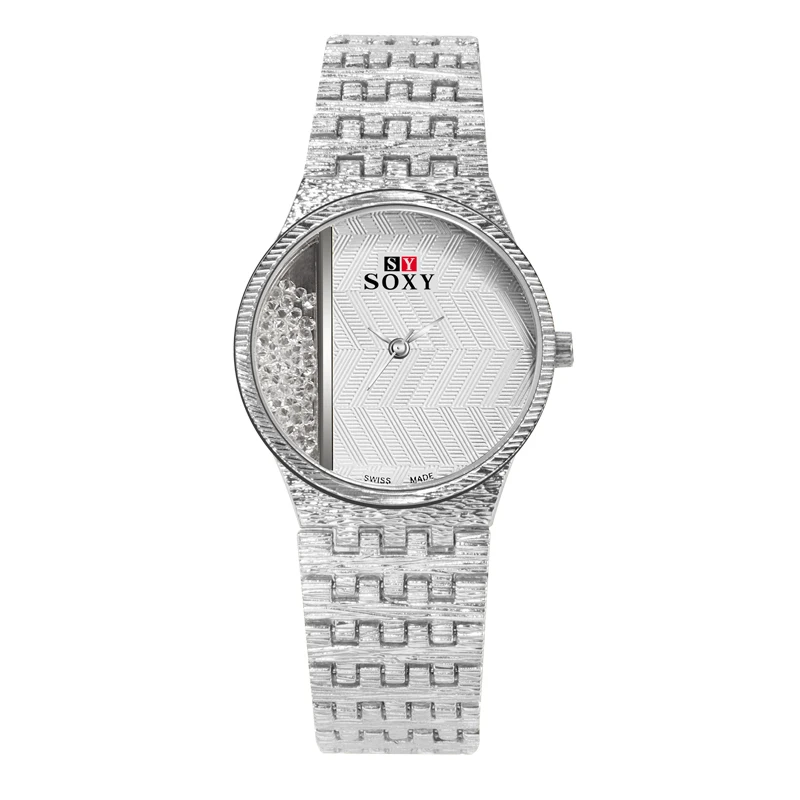 SOXY женские часы Топ бренд розовое золото Стразы reloj mujer кварцевые наручные часы браслет часы женские часы relogio feminine - Цвет: Серебристый