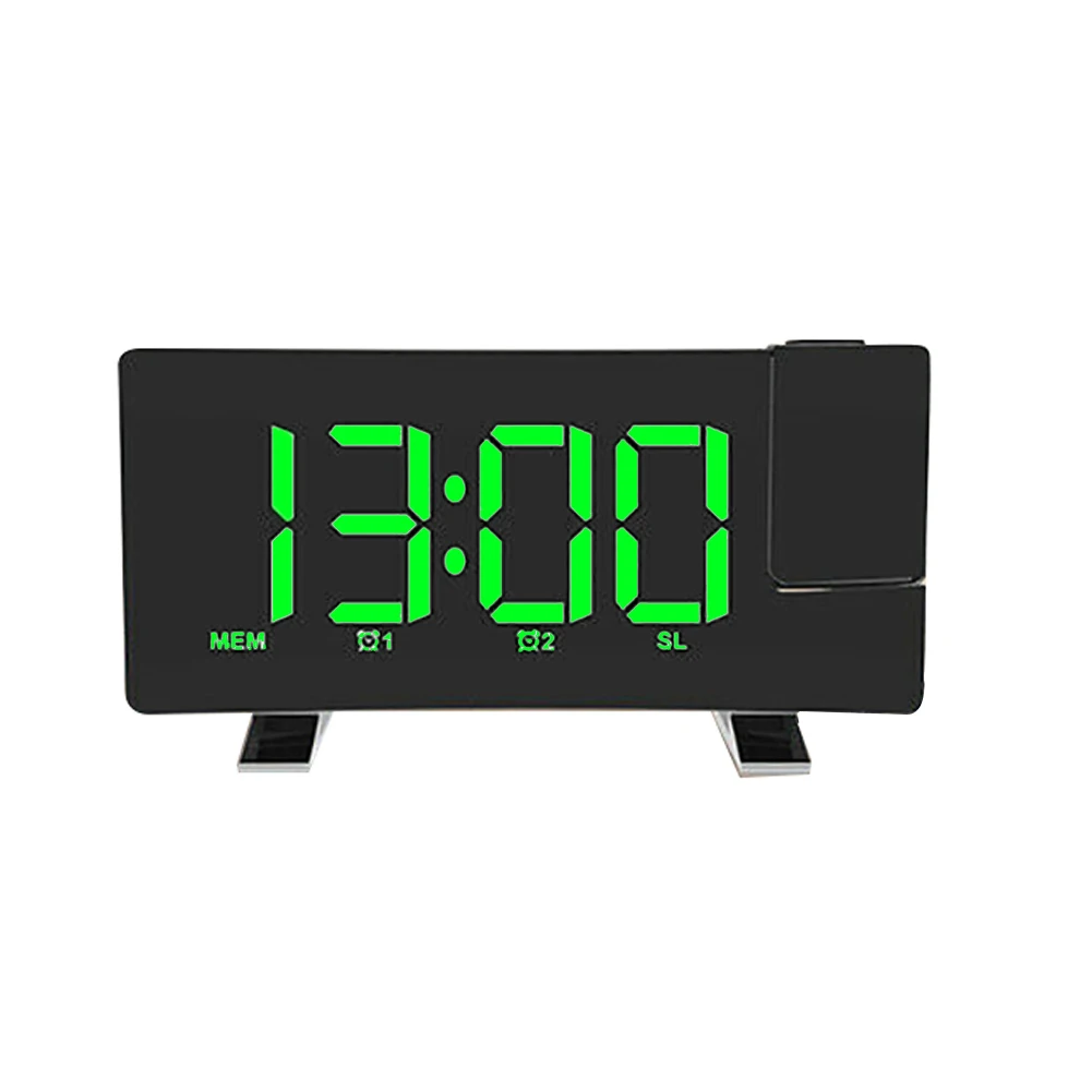 Curved Screen Digital Projection Portable Wake Up Desk FM Radio Dimming USB Charging LED Display Loud Multifunction Alarm Clock