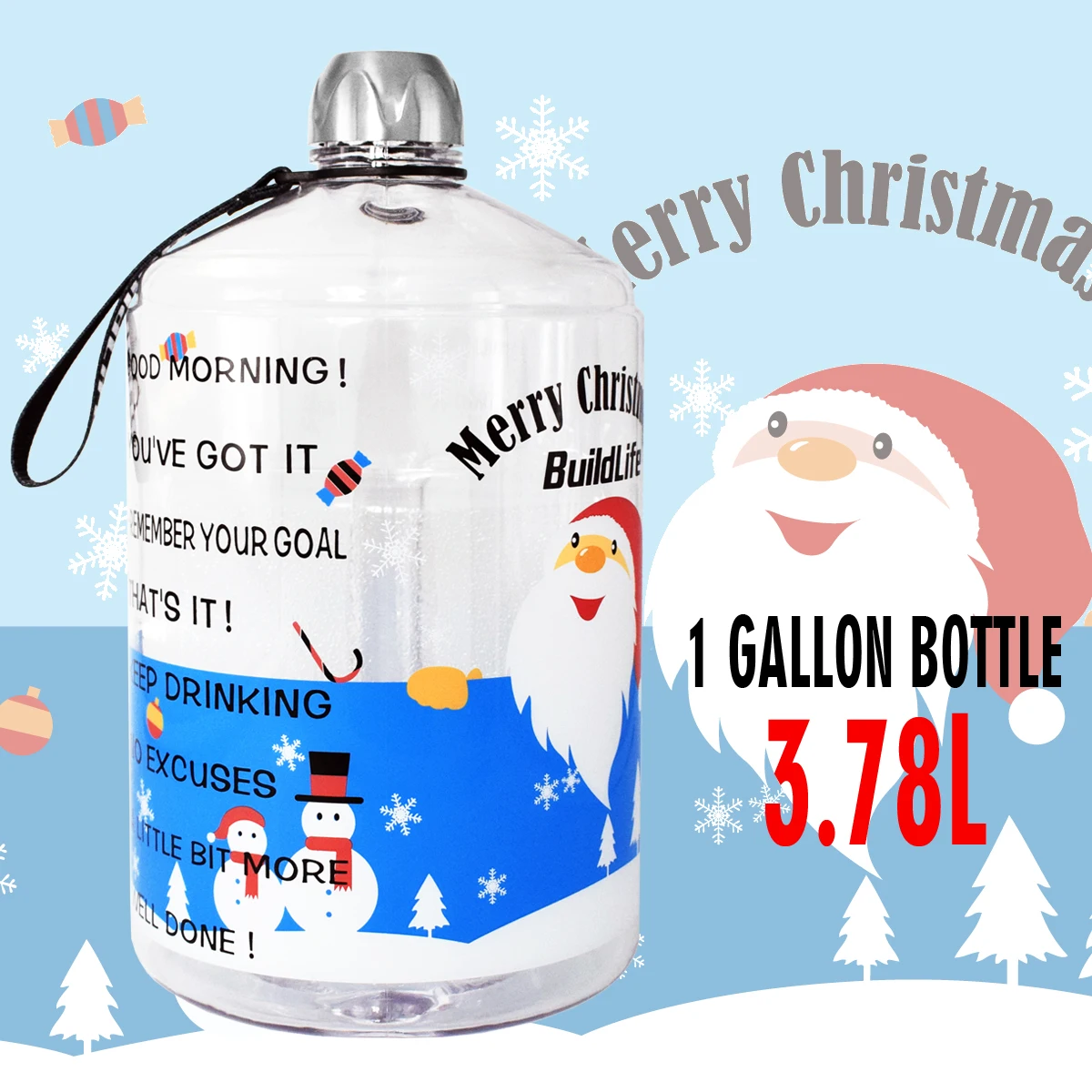 Quifit 128 унций 64 унции 32 унции 1 галлон BPA бесплатно пластиковая большая бутылка для воды для питья кувшин Тыква для путешествия спорт, фитнес, тренажерный зал бутылка воды эко - Цвет: Santa Claus Bottle