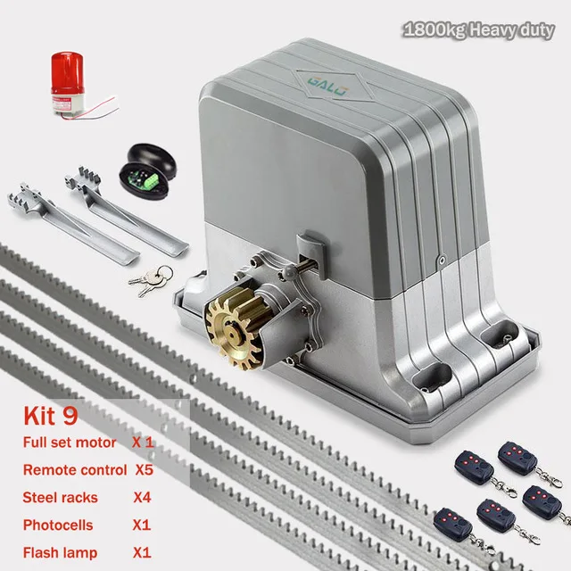 kit 9 1800KGS автоматические раздвижные ворота оператора AC220V/110 V мотор как доводчик двери ворота двигателя(датчик, кнопка, лампа, опционально - Цвет: kit 9