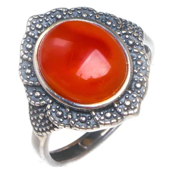

Natural Nanjiang Red Agate Opening Lacework Handmade 925 Sterling Silver Ring 7 D1010