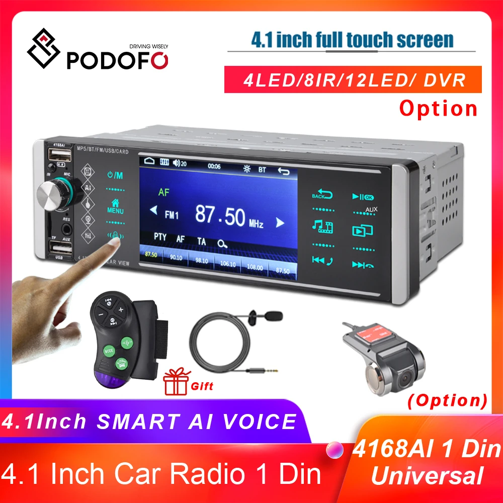 Автомагнитола Podofo 1 Din mp5 плеер сенсорный экран двунаправленное соединение RDS AM FM 4 USB дюйма Bluetooth Android