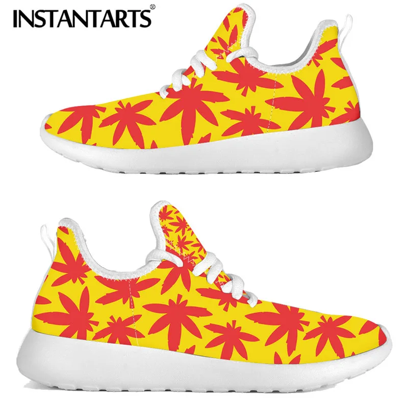 

INSTANTARTS Maple Leaf/Hemp Leaves Weed Printing Women Flats Shoes Autumn Female Casual Lace Mesh Knit Sneakers Teenager Zapatos