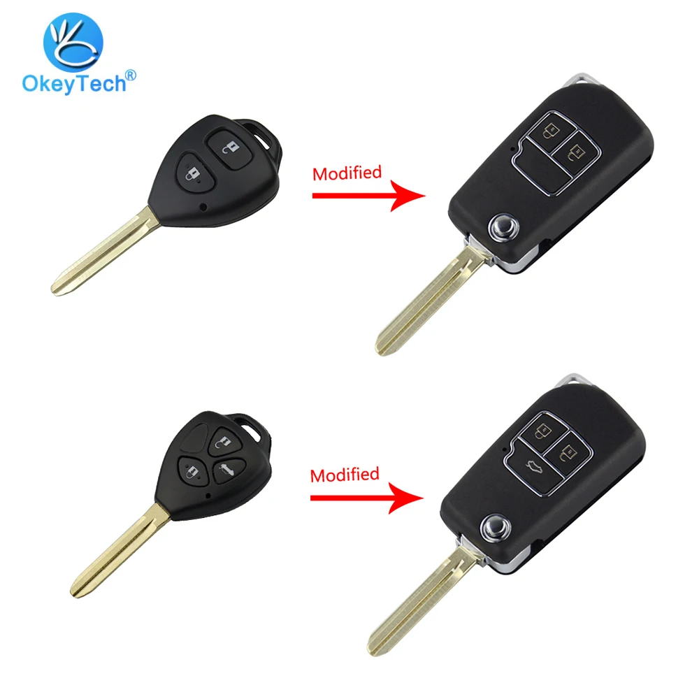 

OkeyTech 2/3 Buttons Modified Flip Folding Remote Key Case Shell For Toyota Camry Corolla Reiz RAV4 Crown Key Fob Cover Auto Key