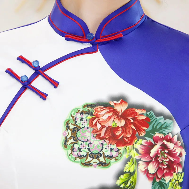 Hot Sale Traditional Chinese Women Long Dress Summer New Silk Satin Qipao Sexy Slim Printed Cheongsam Size M L XL XXL XXXL