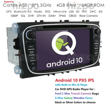 

2 din Android 10 Car DVD Multimedia Player GPS for FORD Focus 2 Mondeo S-MAX C-MAX Galaxy 4G 64G TDA7851 IPS auto radio fmam rds